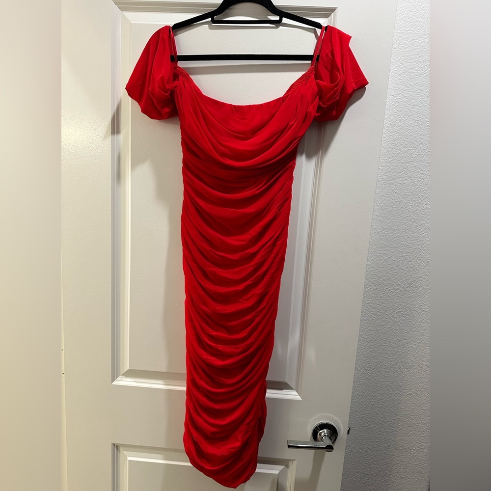 Off the shoulder red dress